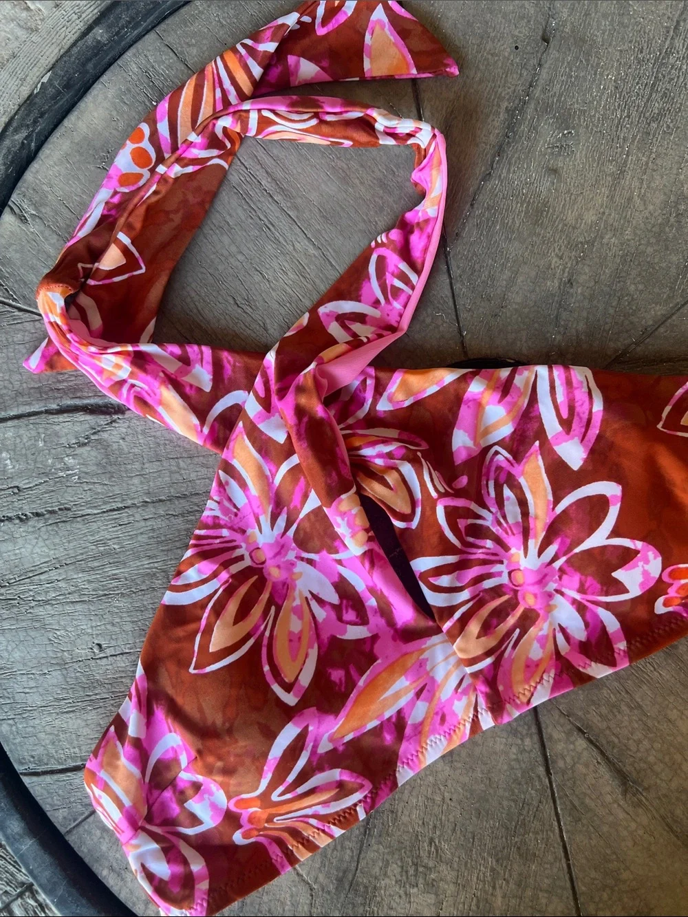 Floral Pink & Rust Halter Top Small B11
